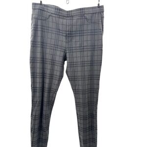 HUE Plaid Pants‎ Size L Gray Pull On Stretch Skinny Slim Casual Pants